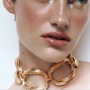 Gold Link Choker Necklace Oversized Trendy